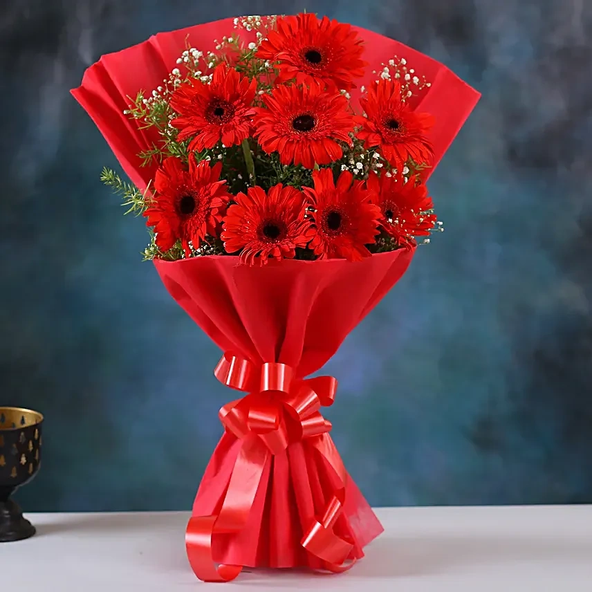 Red Elegance Gerbera Flowers Bouquet