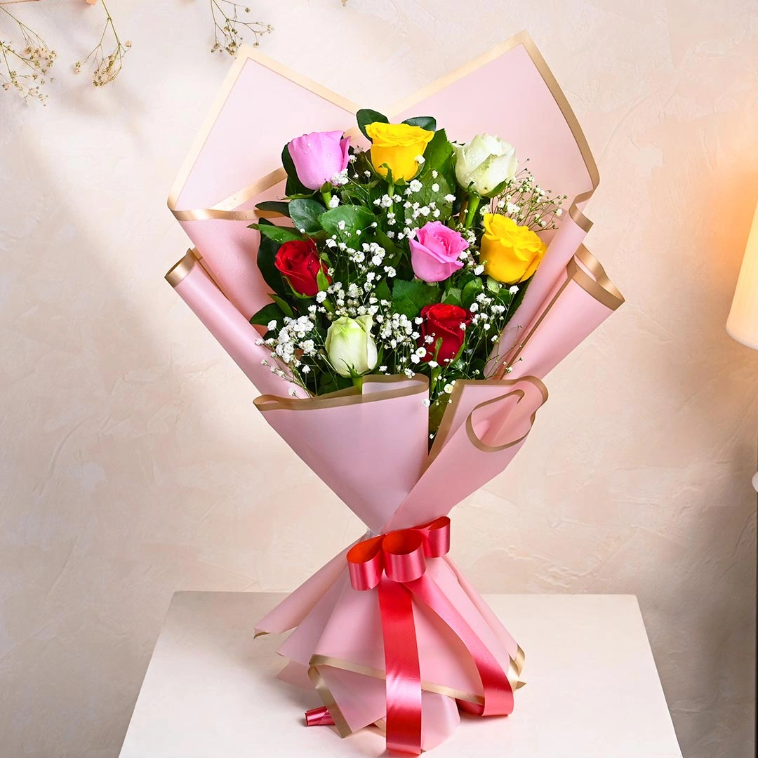 A Rosy Blush Of Fresh Mixed Flowers Roses