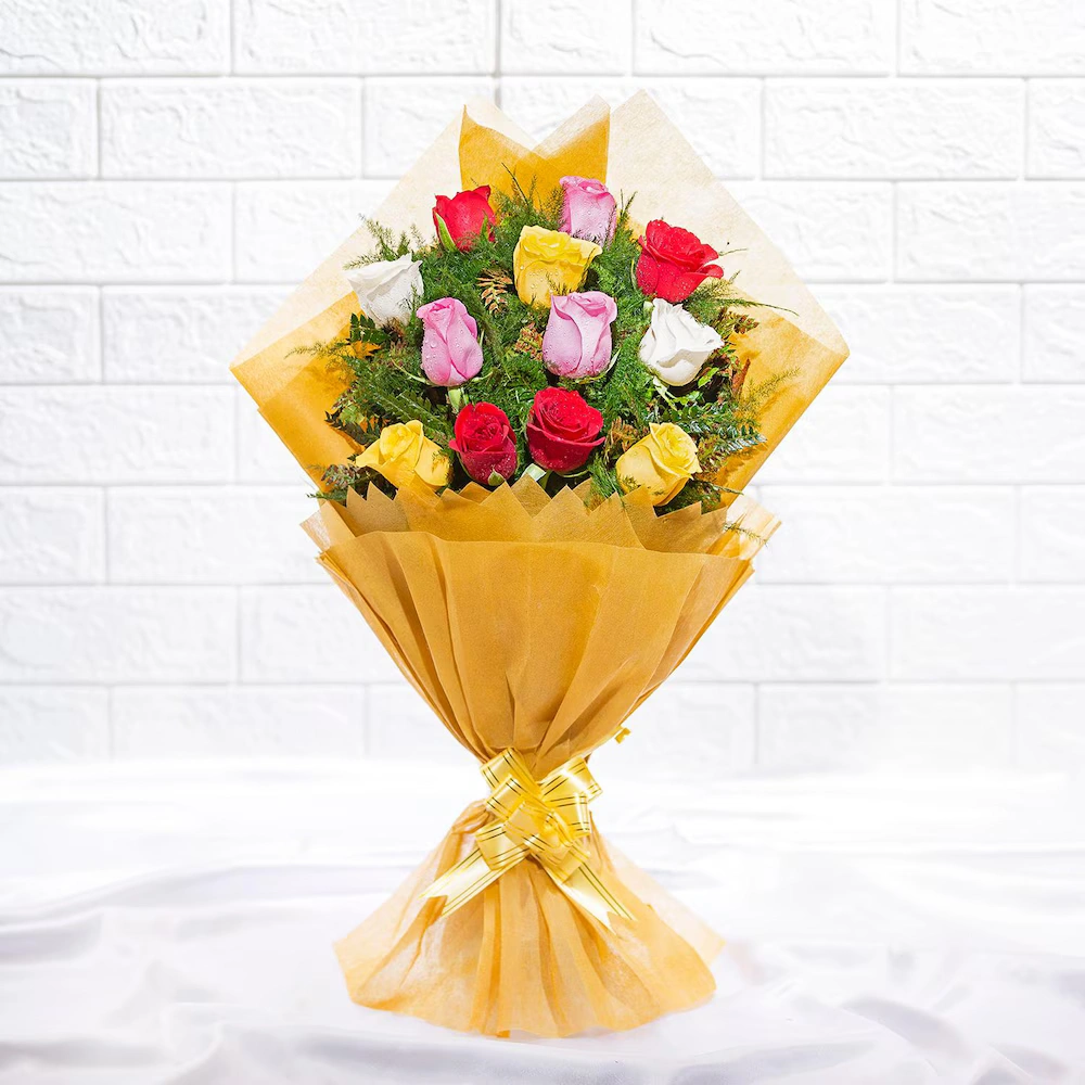 Amber Embraced Mix Roses Flowers  Bouquet