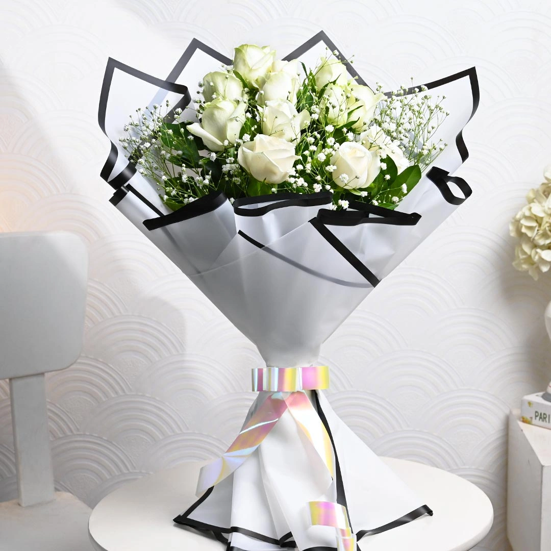 Eternity White Roses Flowers Bouquet