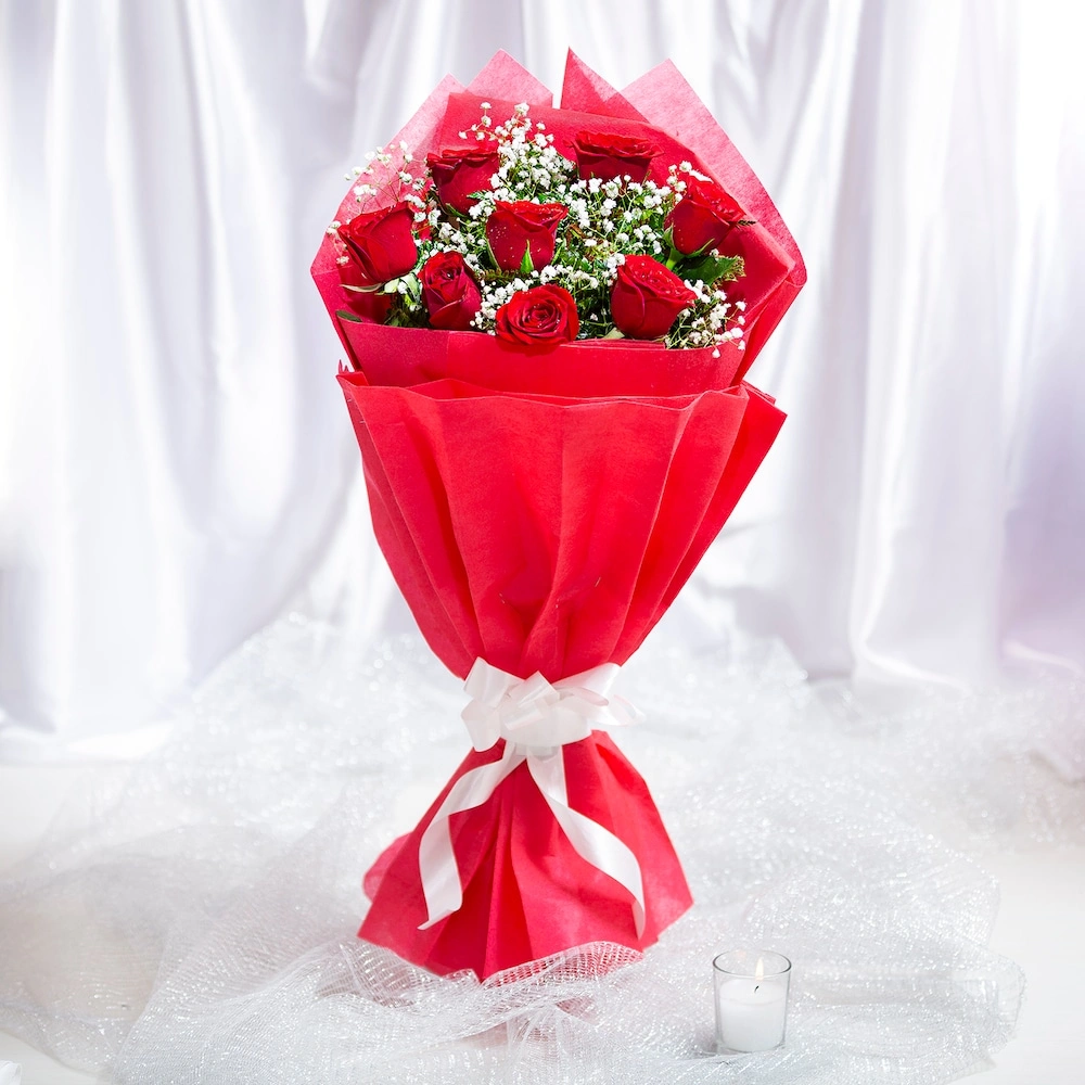 8 Red Roses Bouquet Flowers