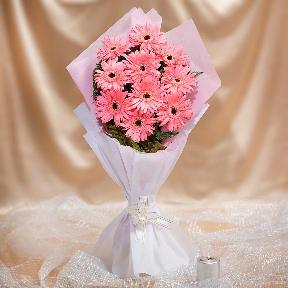 Lovey Dovey Light Pink Gerbera Flowers Bouquet
