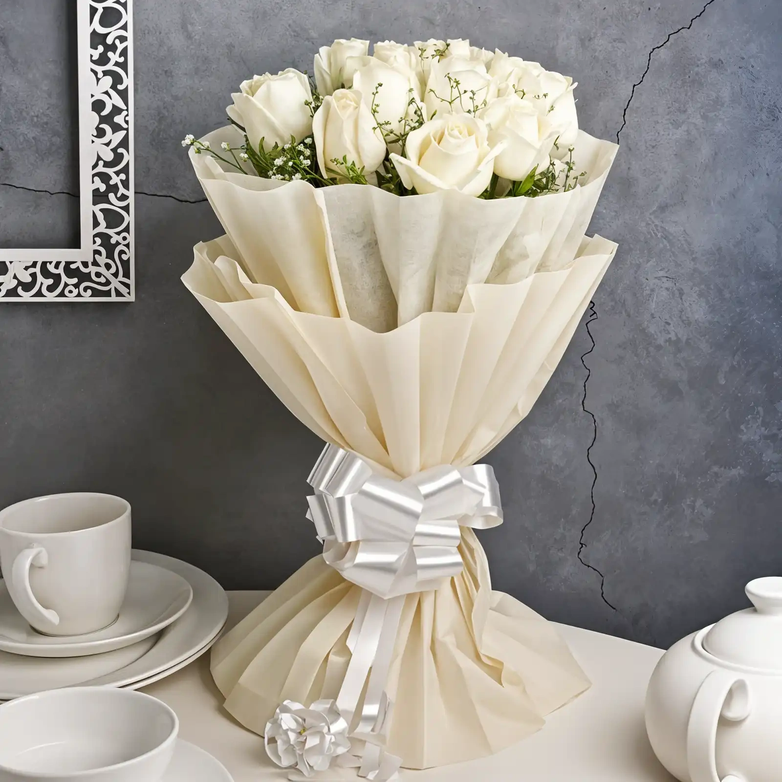Snow White Rose Flowers  Bouquet 