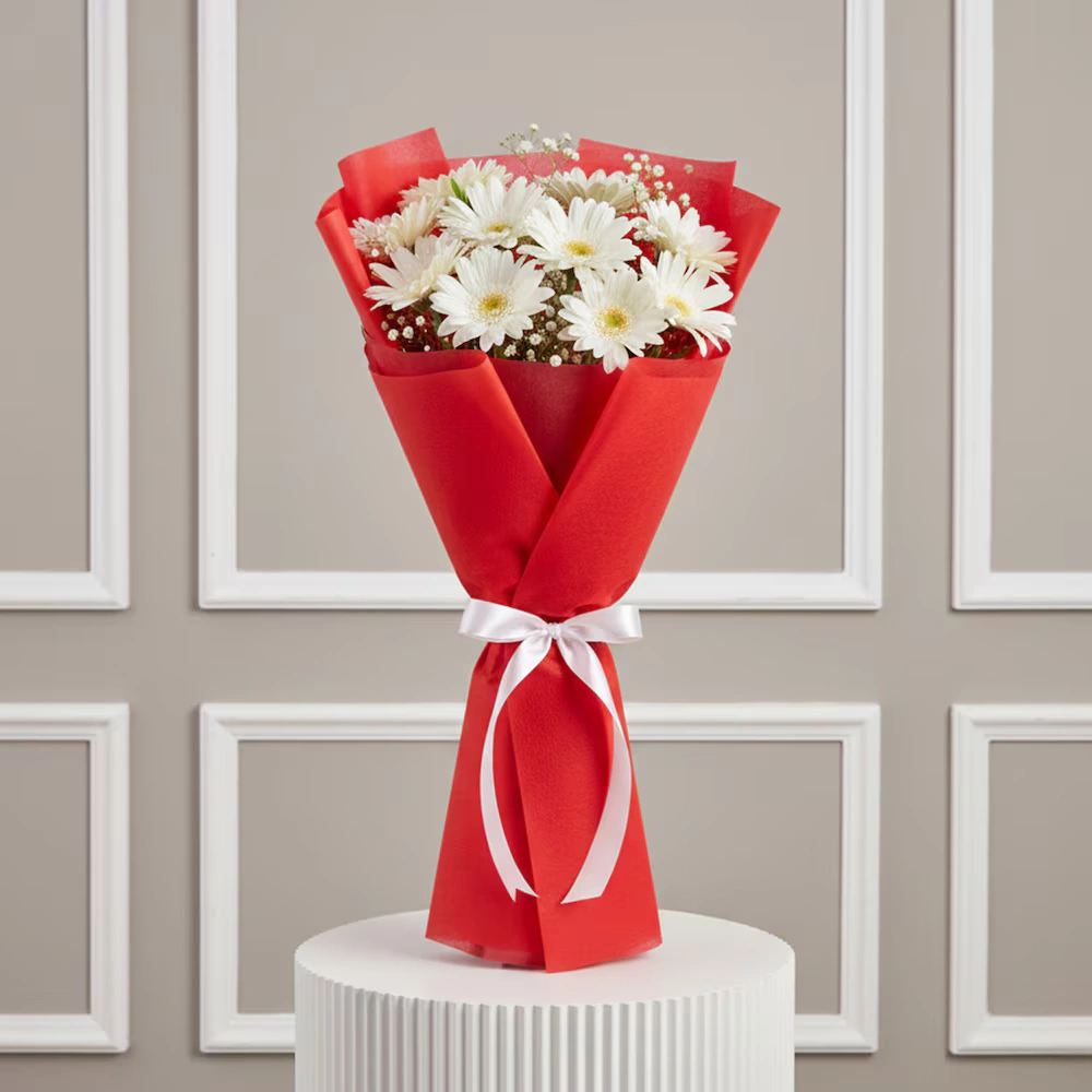 10 White Gerbera Flowers Bouquets