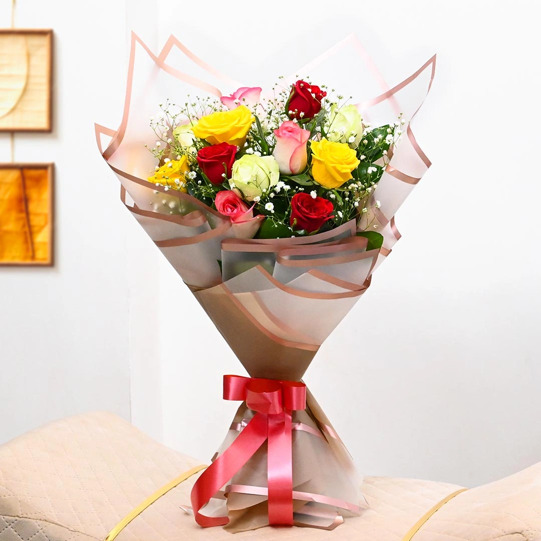 Vibrant Mixed Roses Flowers Bouquet
