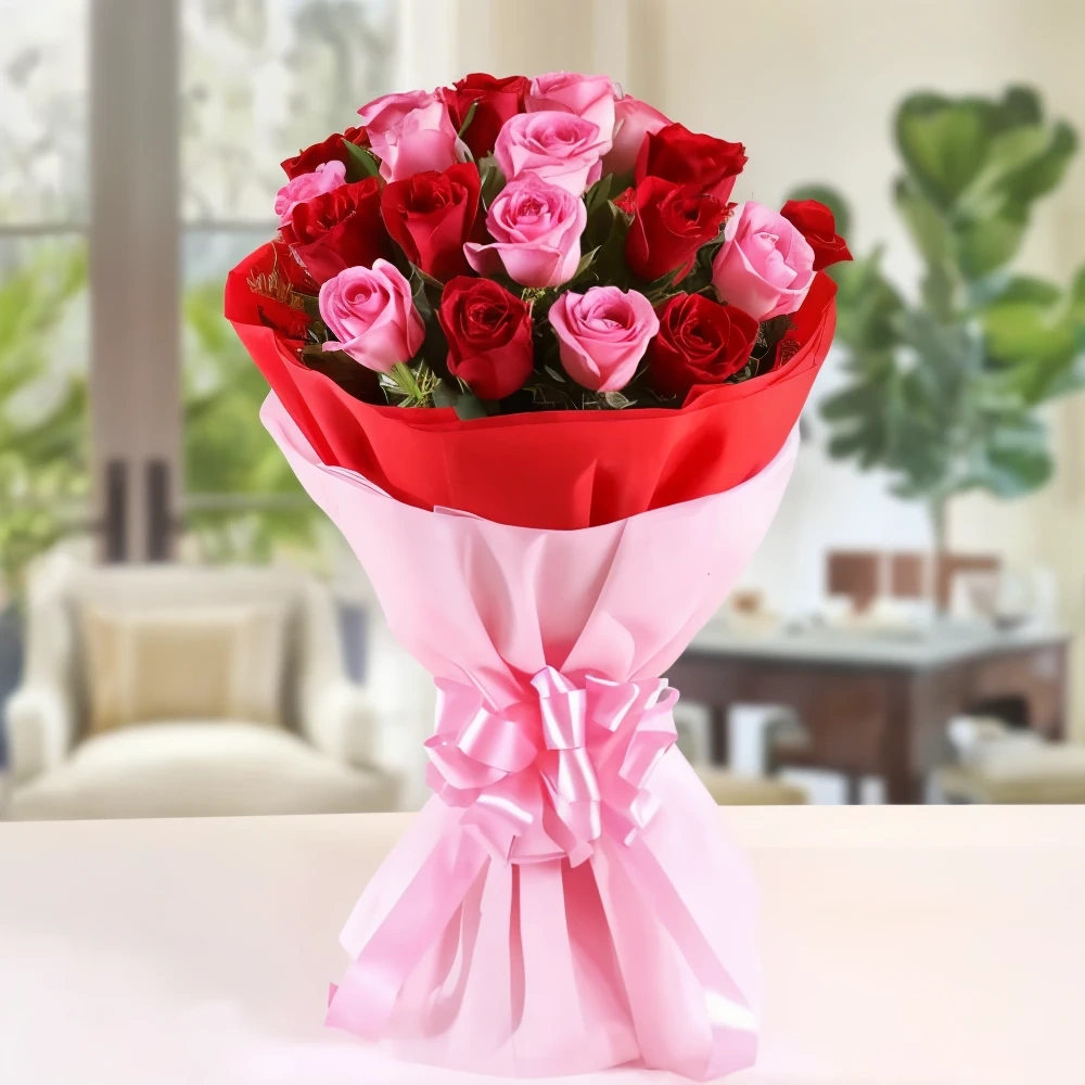 Pink and Red Rose Flowers  Bouquet 