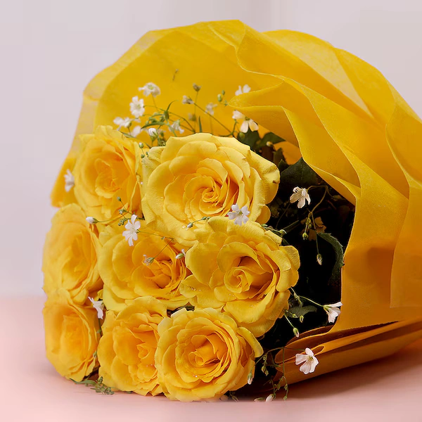 8 Yellow Roses Flowers Bouquet 