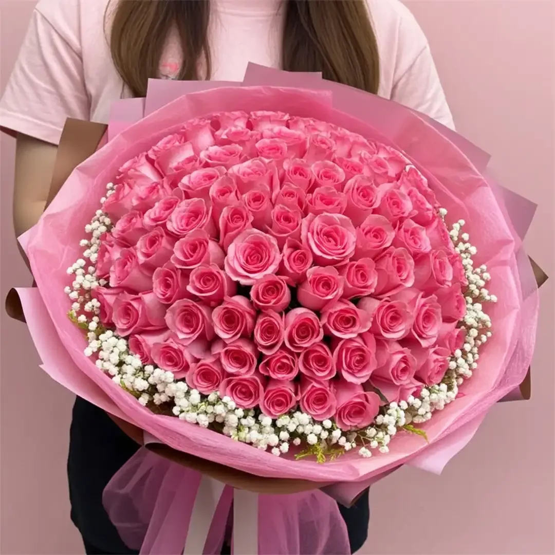 Pure Love Pink Roses Flower Gift Bouquet 