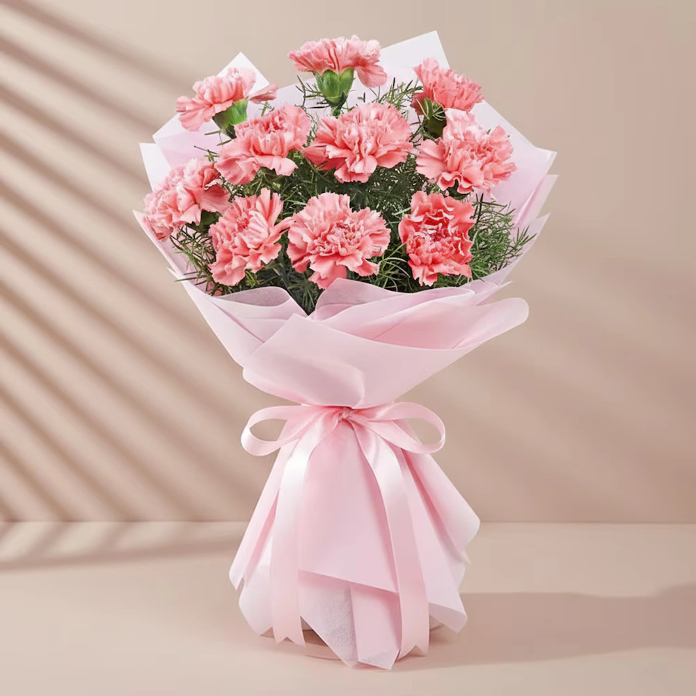 10 Pink Carnations Flowers Bouquet