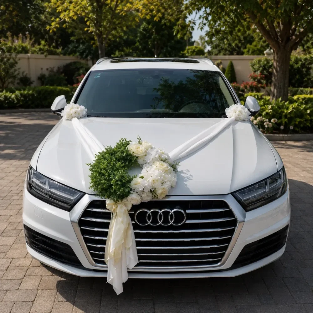 White Car Decoration For Wedding Set