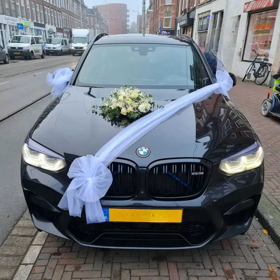 Purple & White Wedding Car Decor