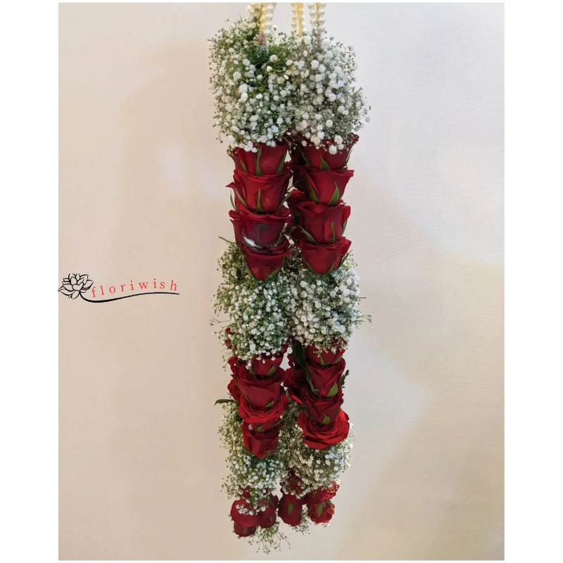 Red Rose & Baby Breath Varmala