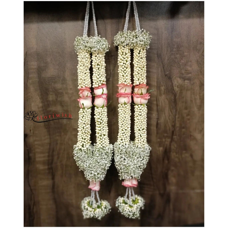 White Jipso & Pink Rose Varmala