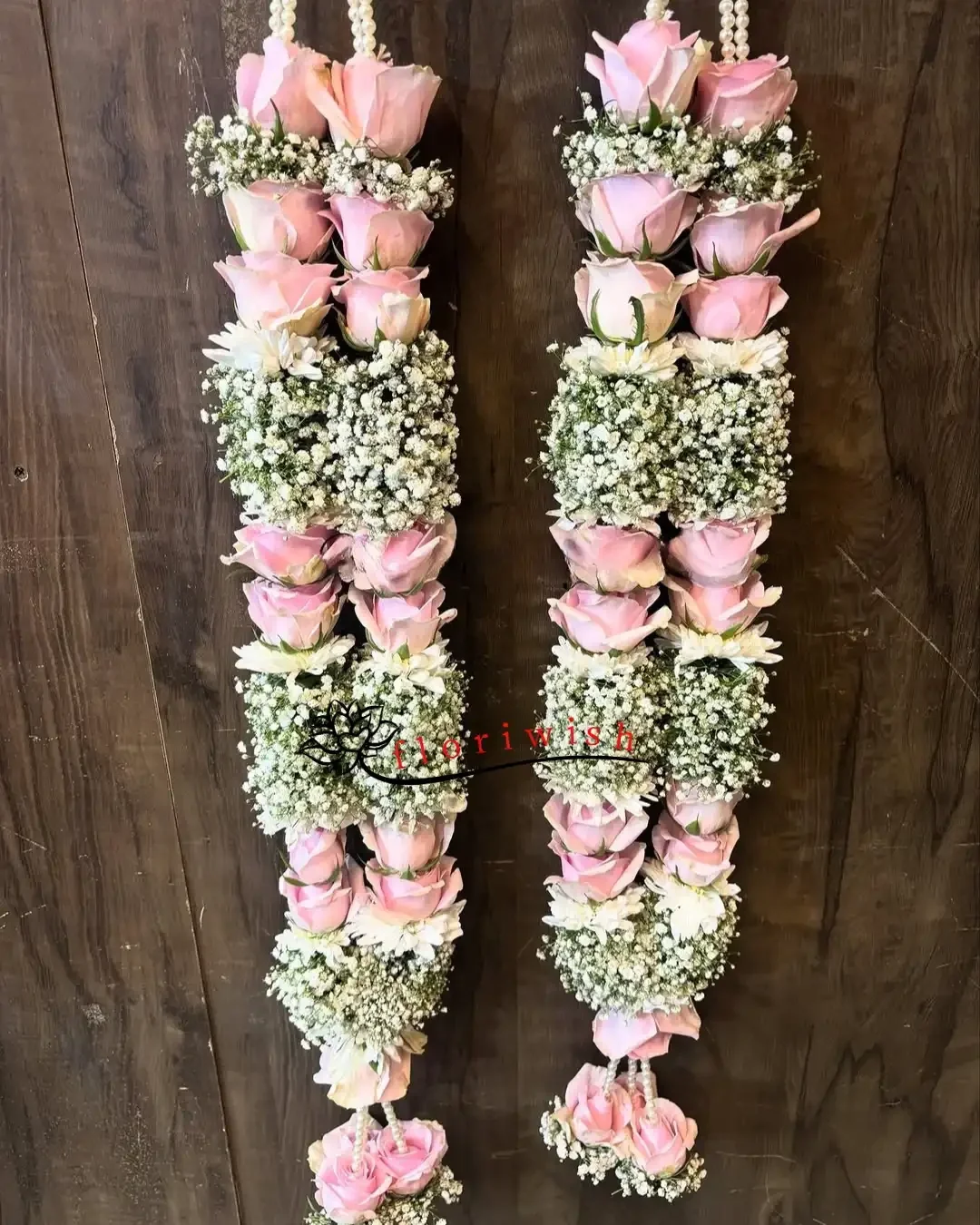 Pink Roses Baby Breath Jaimala