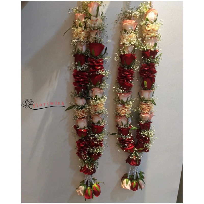 Peach & Red Rose Varmala