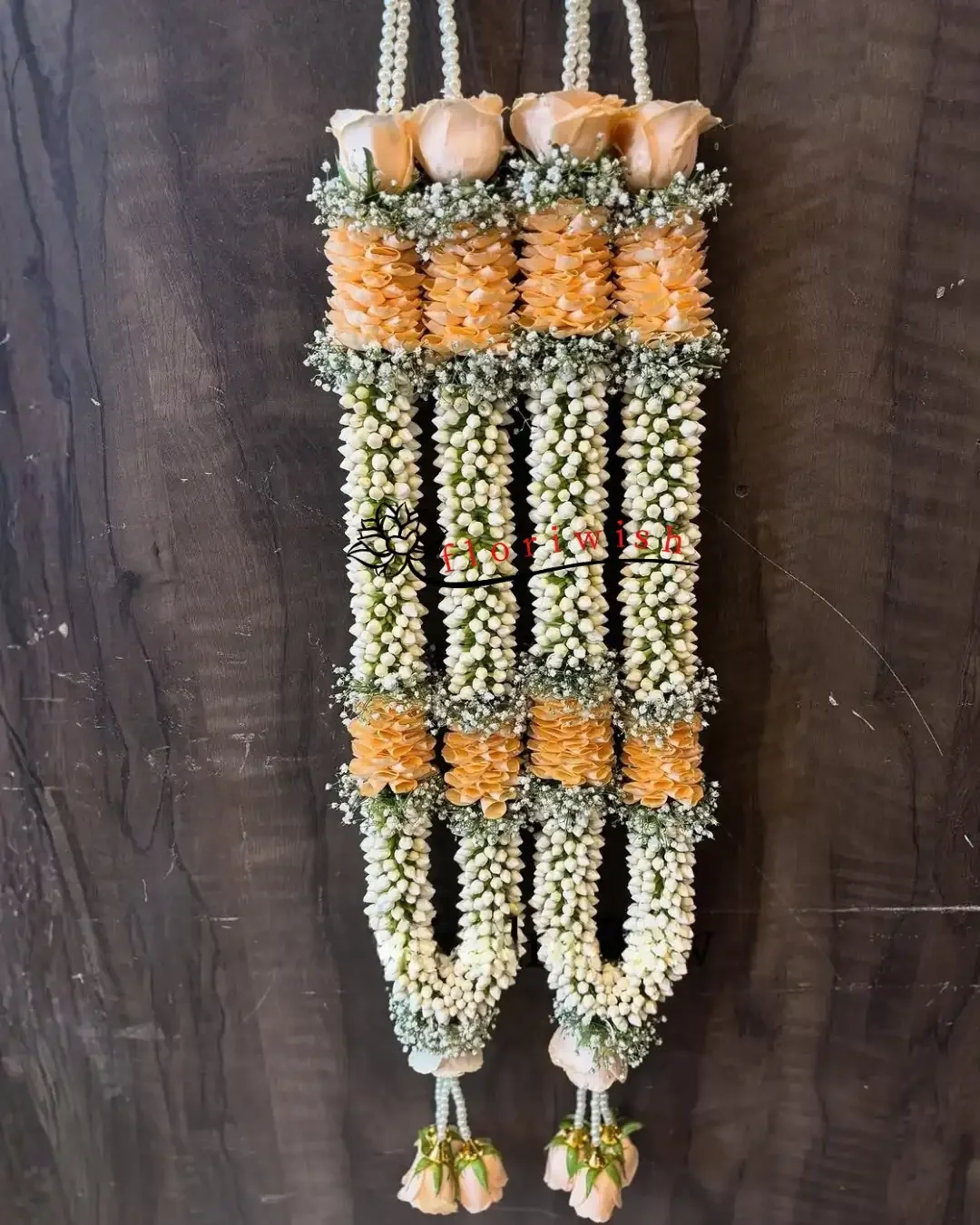 Peach Rose Mogra Varmala