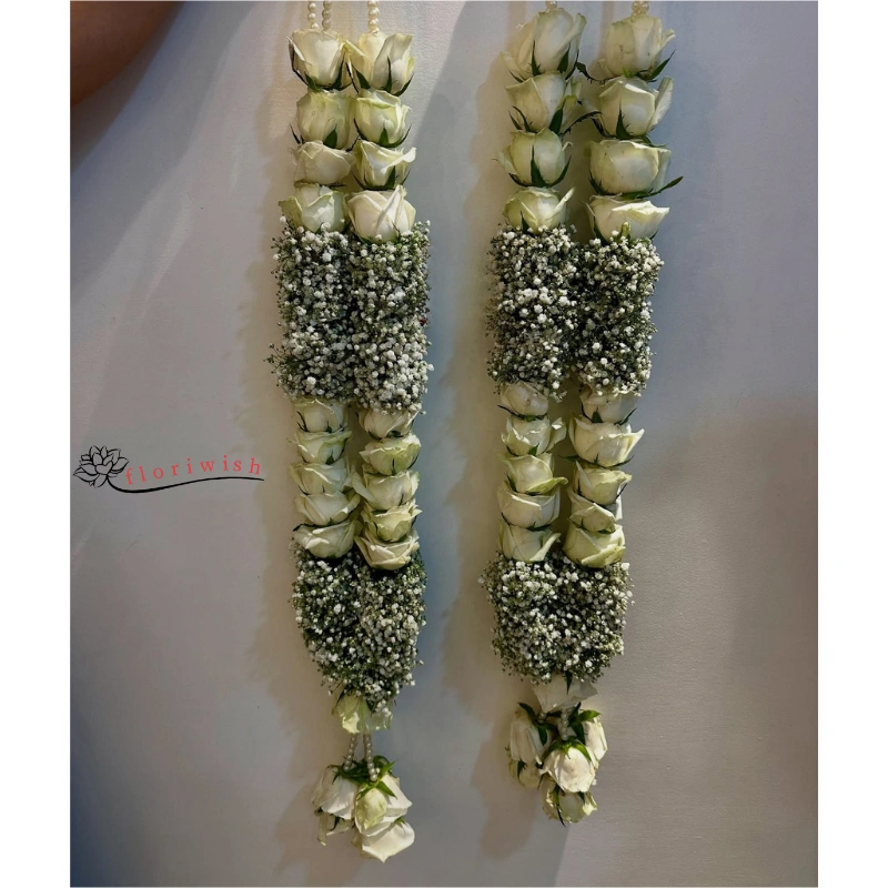 White Rose Baby Breath Garland