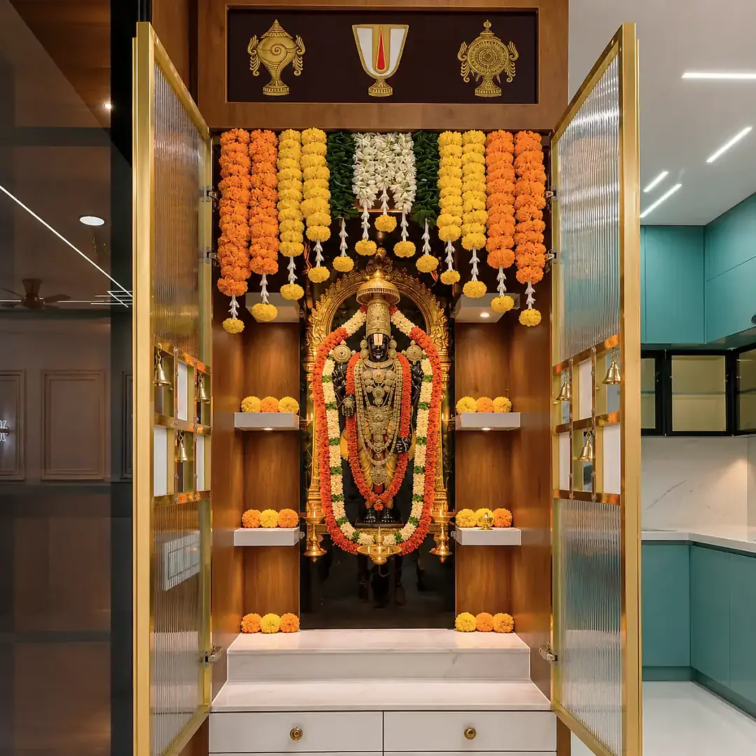 Mandir Setup with Flowers Set