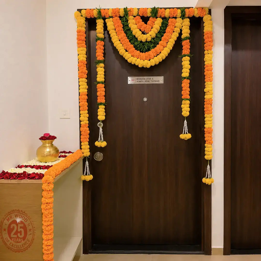 Office Puja Flower Decoration Setup
