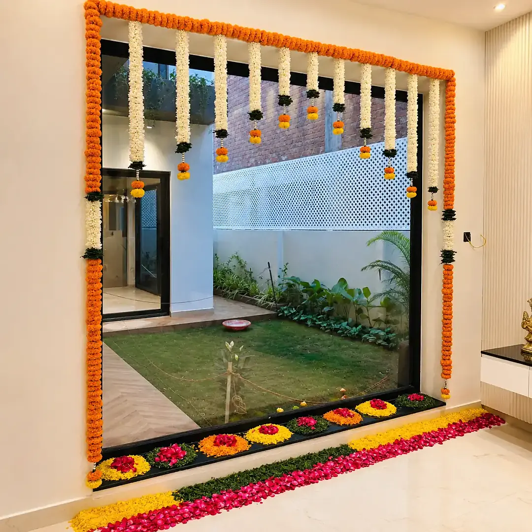Traditional Griha Pravesh Floral Decoration Setup