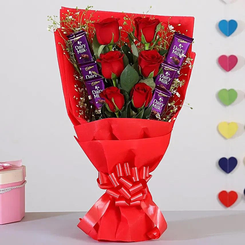 redrosesbouquetwithdairymilkchocolates1 1