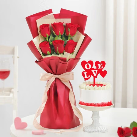 Eternal Romance Bouquet And Red Velvet Delice  Cake Combo