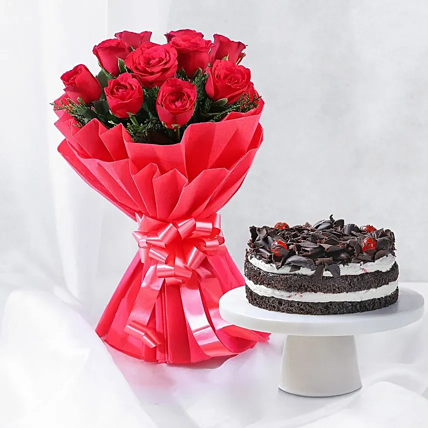 Black Forest and Flowers Roses  Eggless Standard