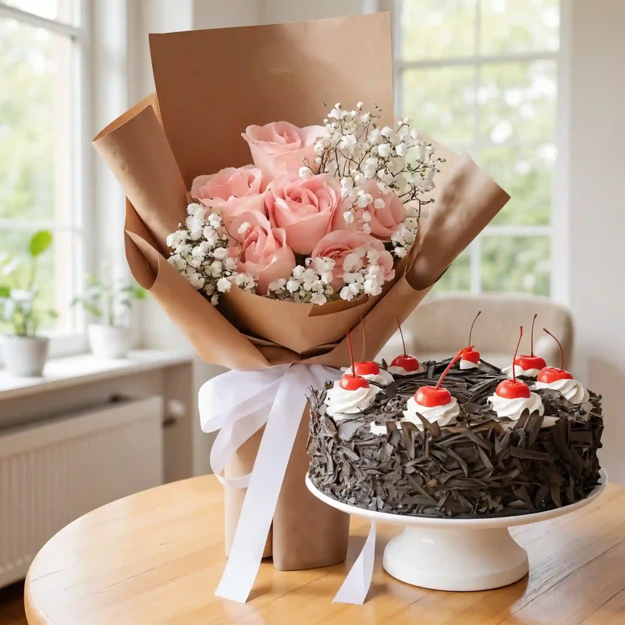 Pink Floral Rose  Bouquet & Sweet Forest Combo