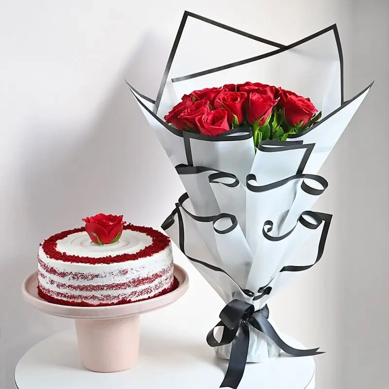 Red Roses Flowers with Cake Combo