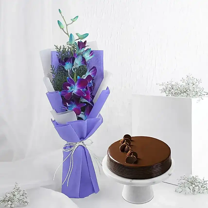 Single Orchid with Sweet  Cake 