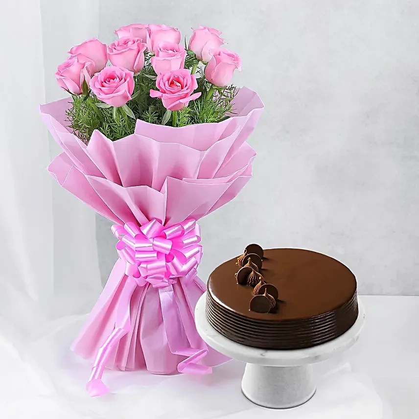 Pink Roses 10 with Delice Cake