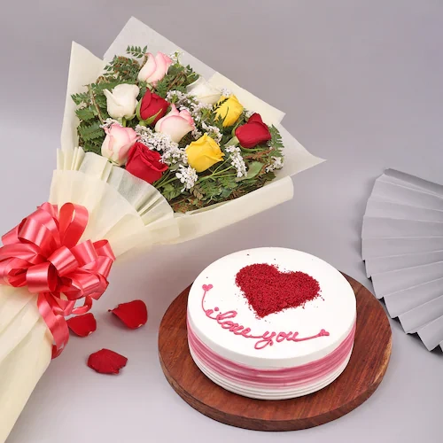 Red Velvet Cake with Vibrant Roses Combo