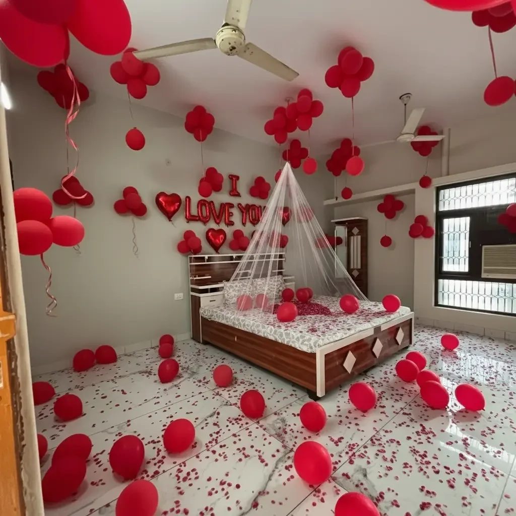 Romantic Bedroom Anniversary Decoration Setup