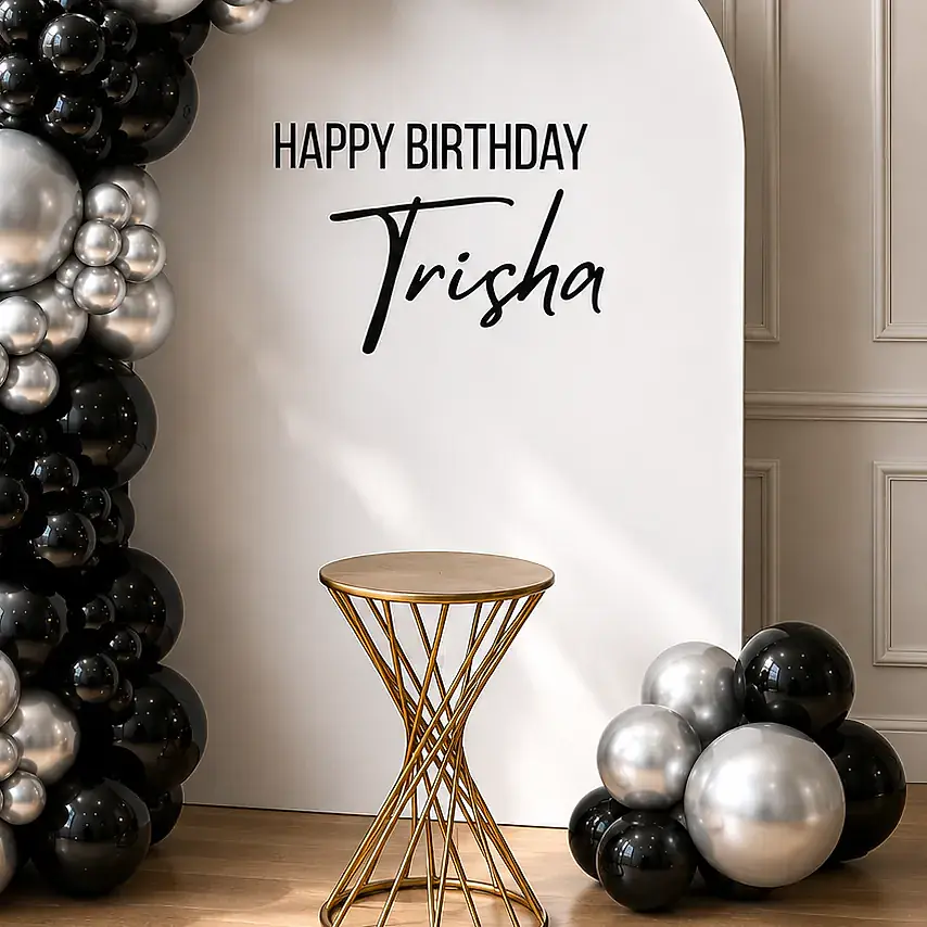 Black and Silver Birthday Balloon Decoration at Home Setup