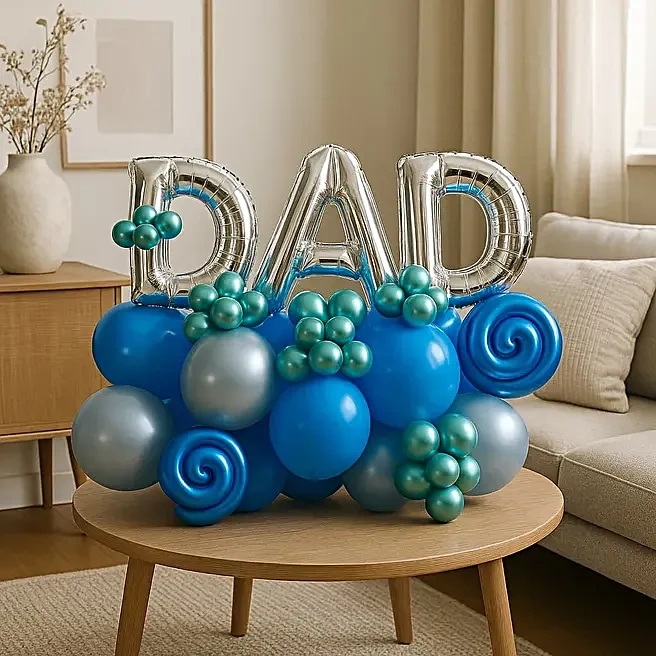 dadballoonbouquetwithgreenandbluechromeballoons1