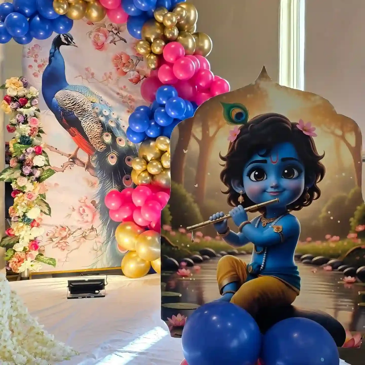 Radha Krishna Theme Baby Shower Decor Setup