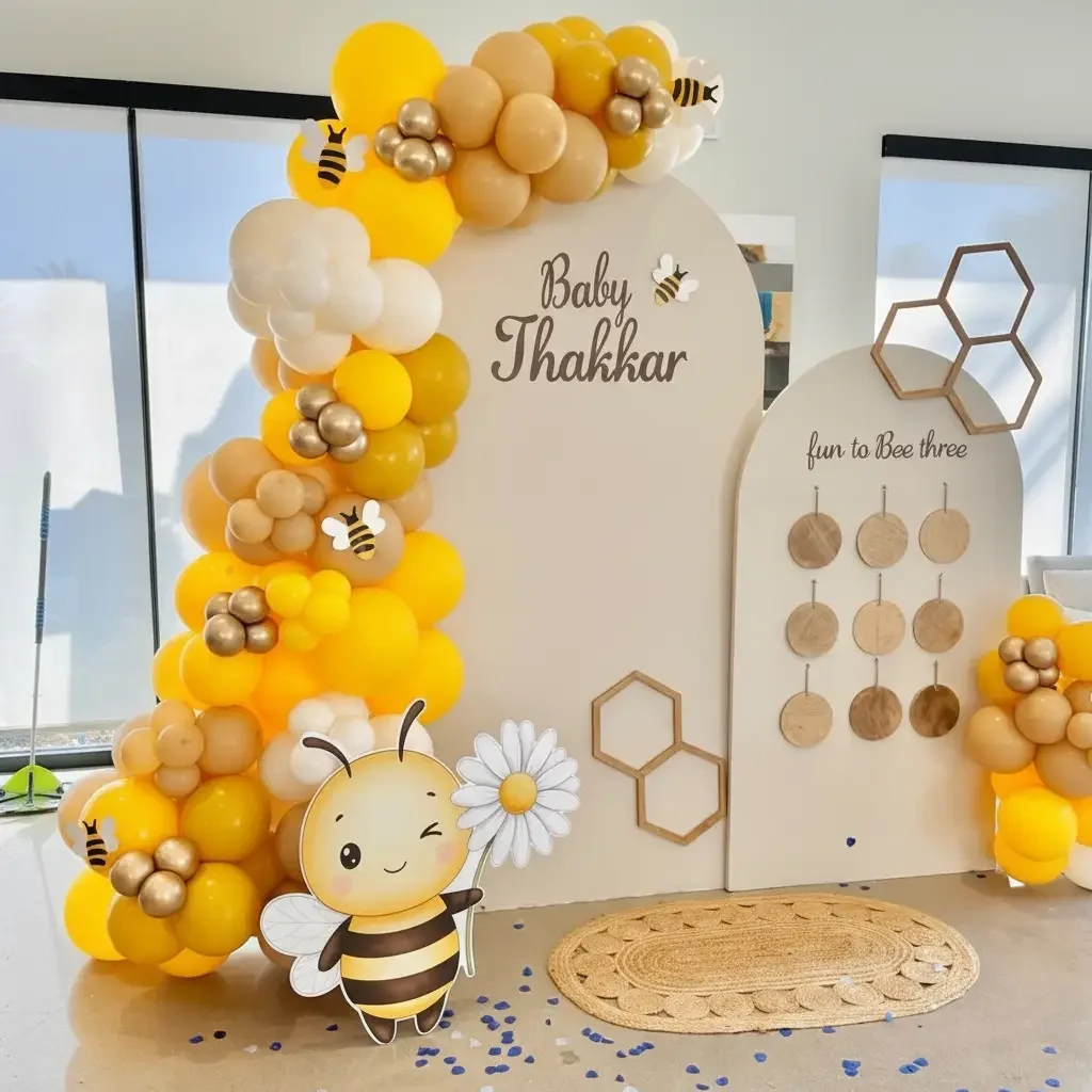 Premium Bee Theme Balloon Decoration Setup