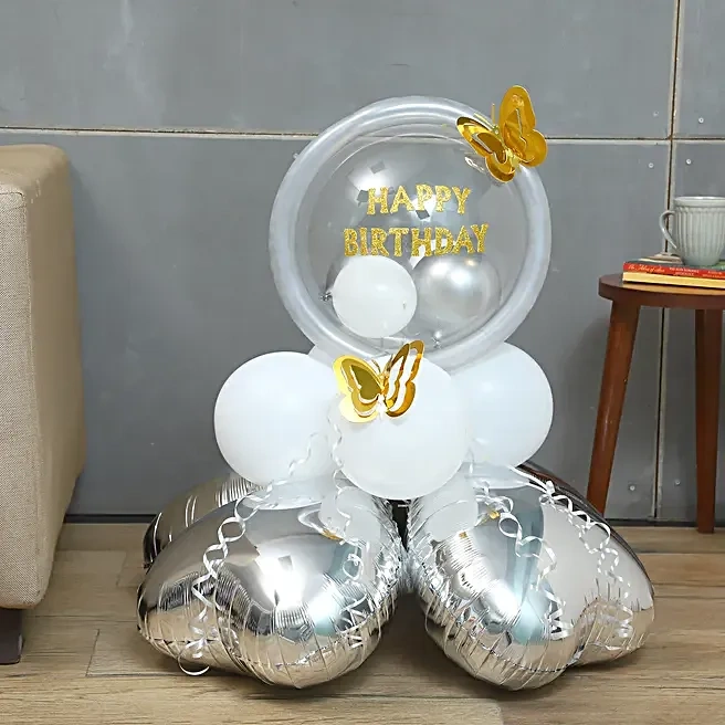whiteandsilverbirthdayballoonarrangement7