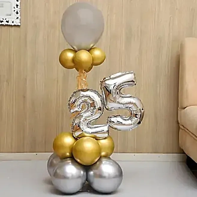 goldenandsilvernumber25balloonbouquet1