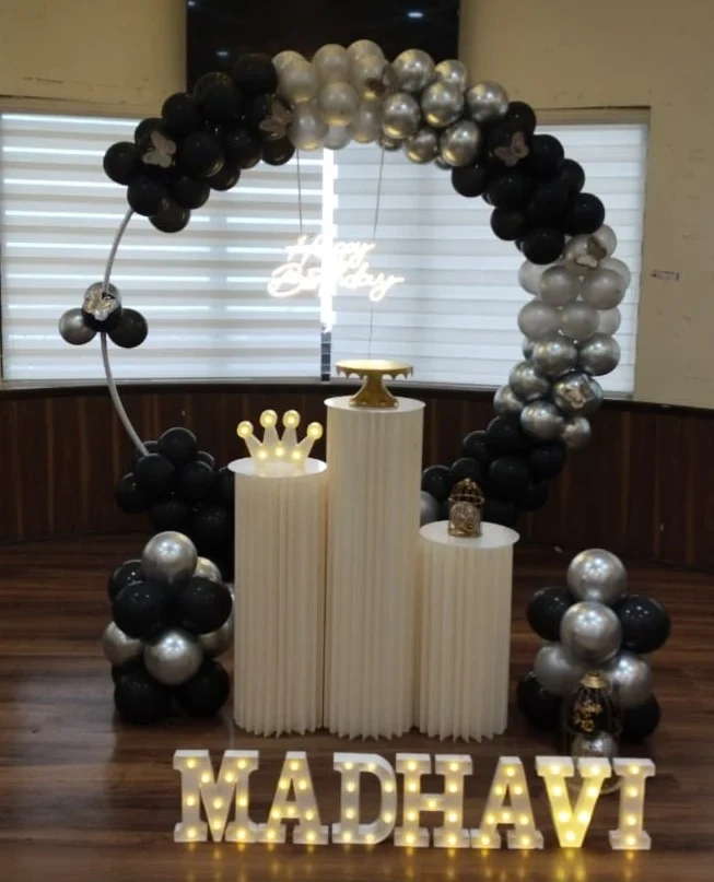 BlackSilverHaloBirthdayDecor