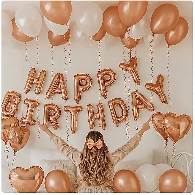 birthdaysurpriserosegoldballoondecor1