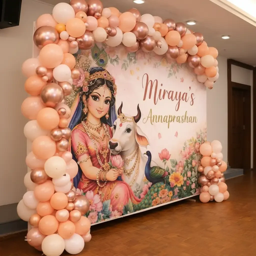 Balloon Arch Annaprashan Decoration Setup