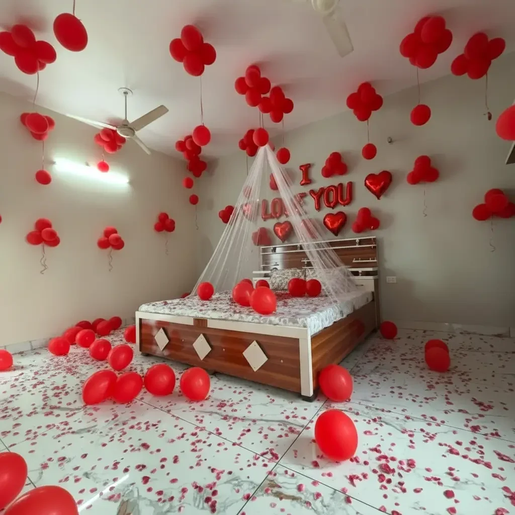 Romantic Bedroom Anniversary Decoration Setup