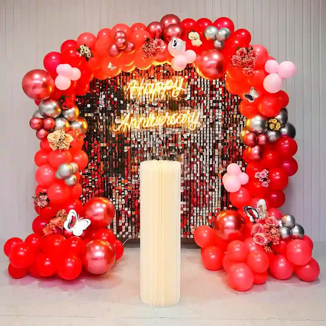 Silver and Red Sequin Anniversary Decoration Set