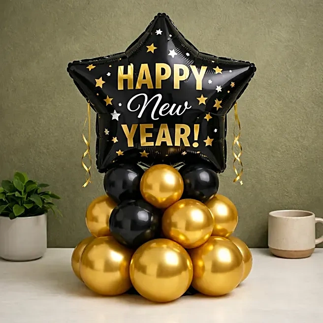 minimalblackngoldnewyearballoondecor1