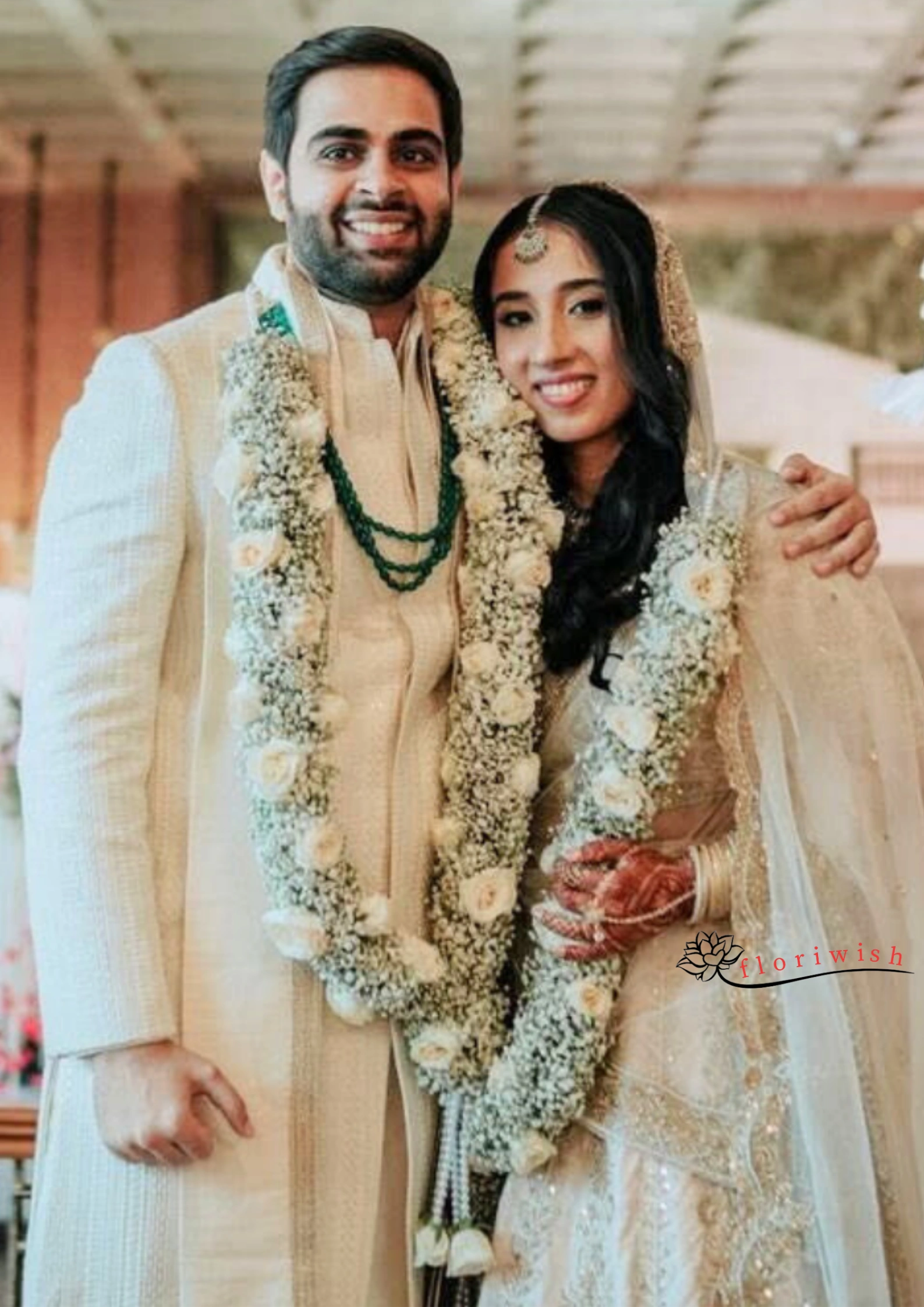 Premium White Rose baby breath Varmala
