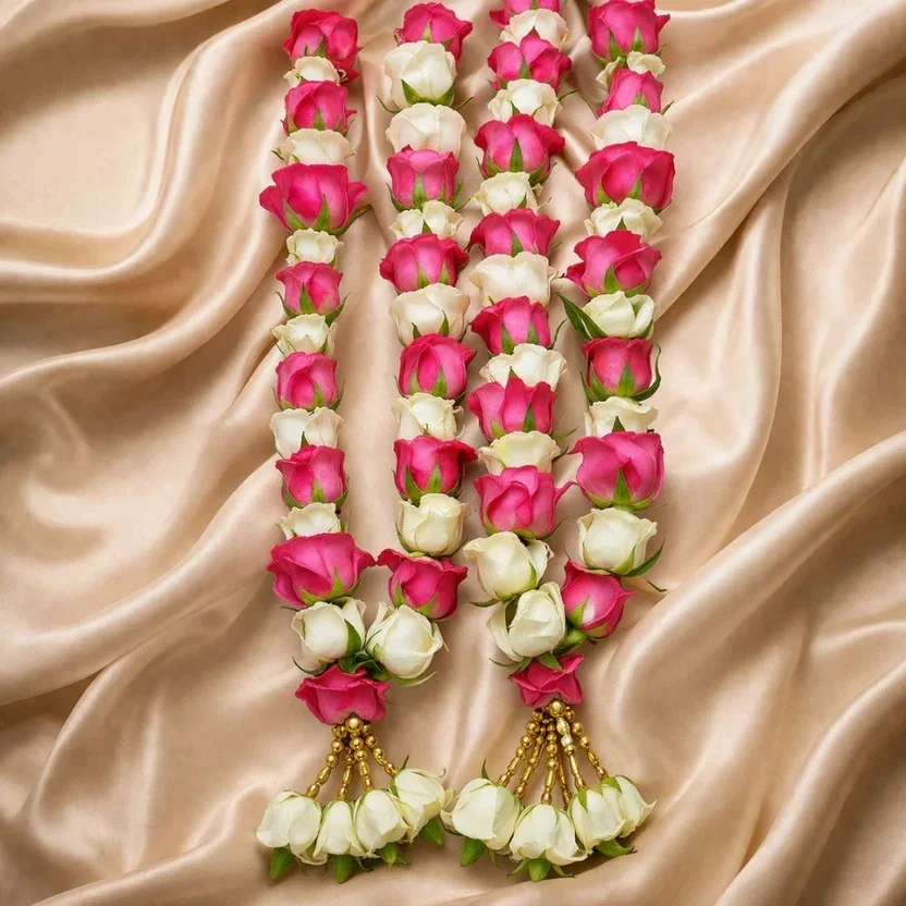Dark Pink & White Rose Wedding Garland Varmala