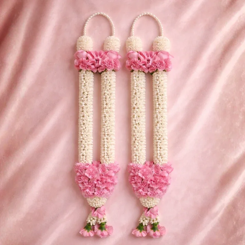 Light Pink Carnation With Fragrance Jasmine Wedding Garland Varmala