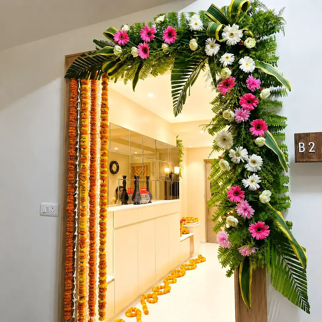 Griha Pravesh Flower Decoration Setup