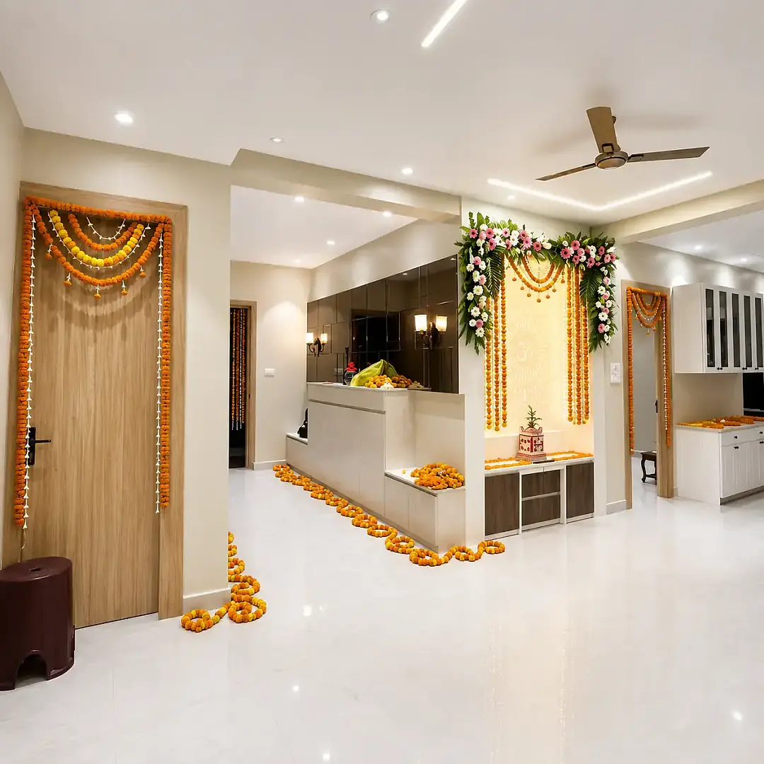 Griha Pravesh Flower Decoration Setup